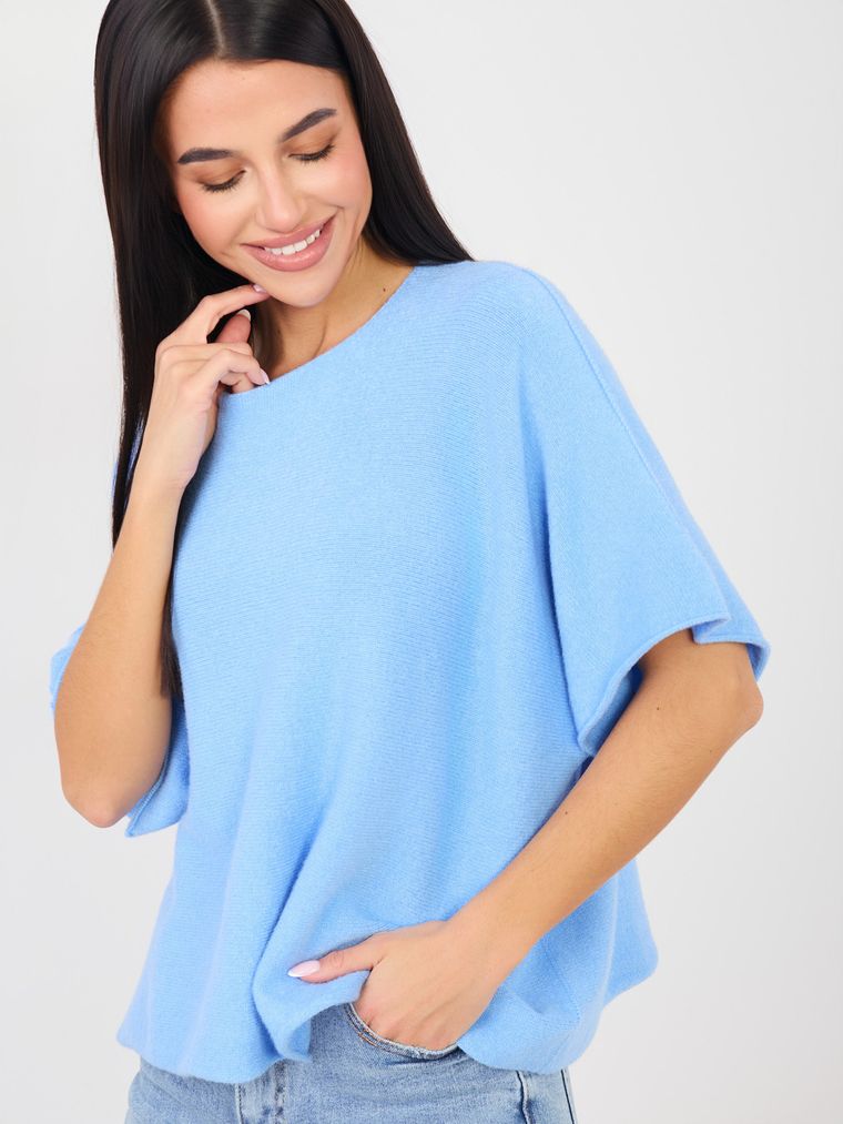 Sweter damski, oversize, niebieski, Italy Moda