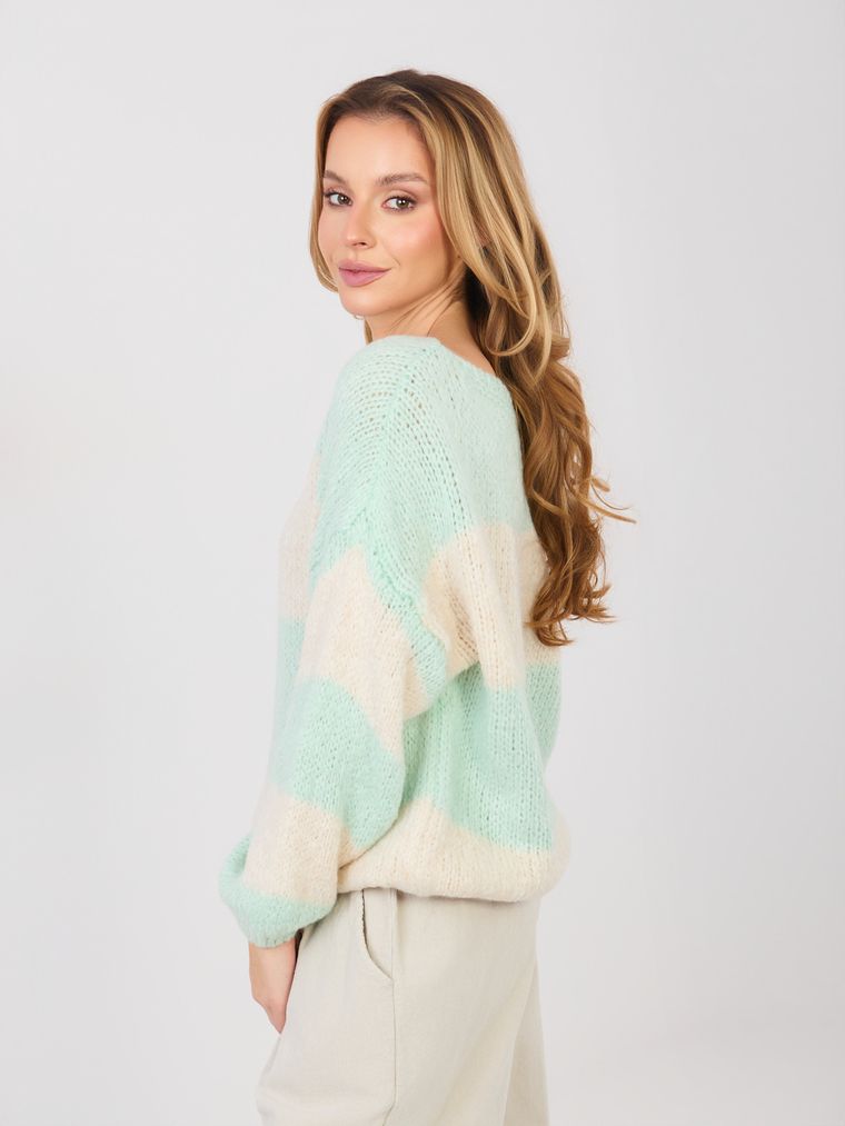 Sweter damski, oversize, niebieski, Italy Moda