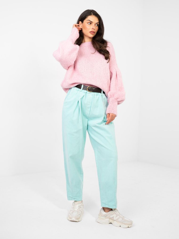 Sweter damski, oversize, różowy, Italy Moda
