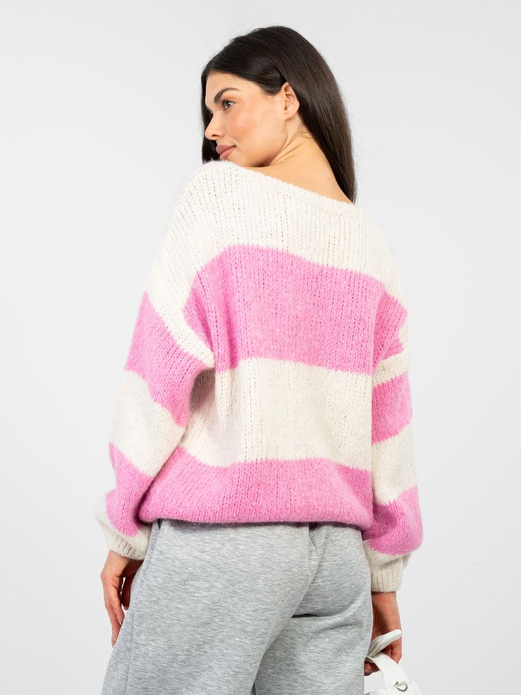 Sweter damski, oversize, różowy, Italy Moda