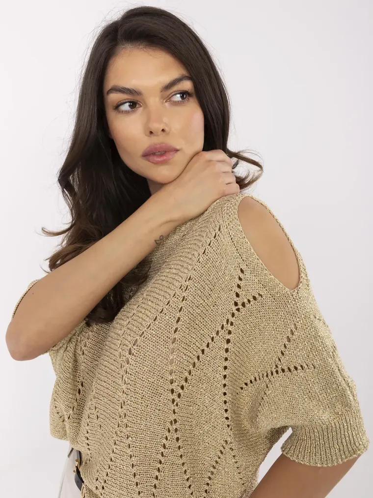 Sweter damski, oversize, złoty, Italy Moda