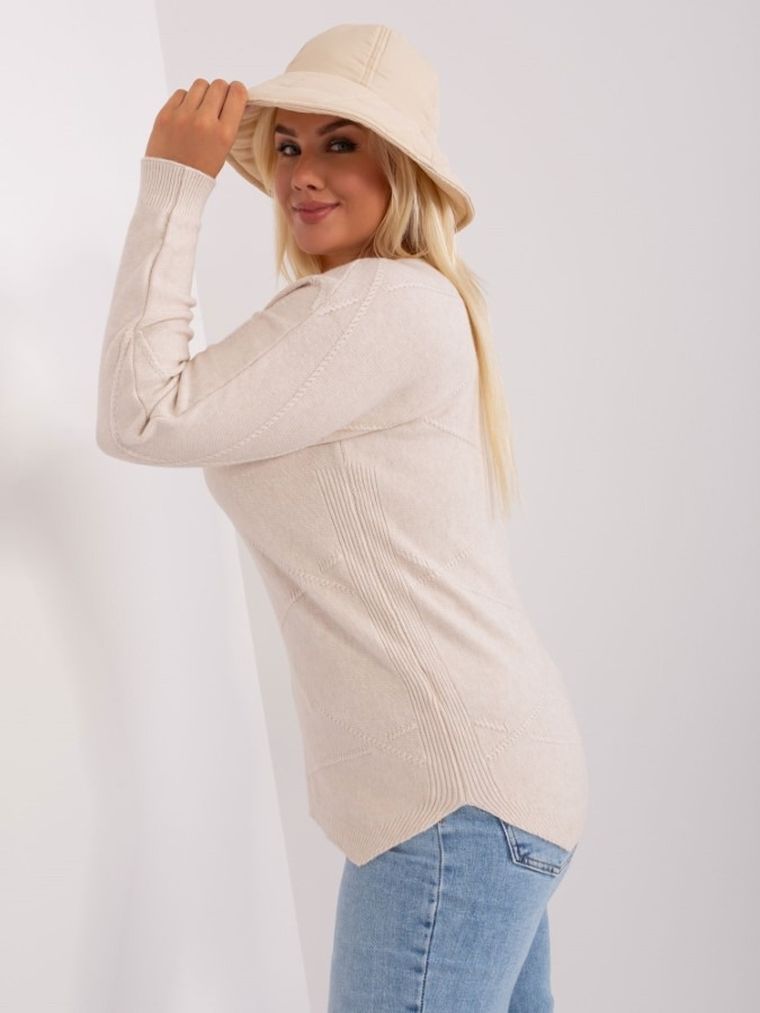 Sweter damski, plus size, beżowy, P-M