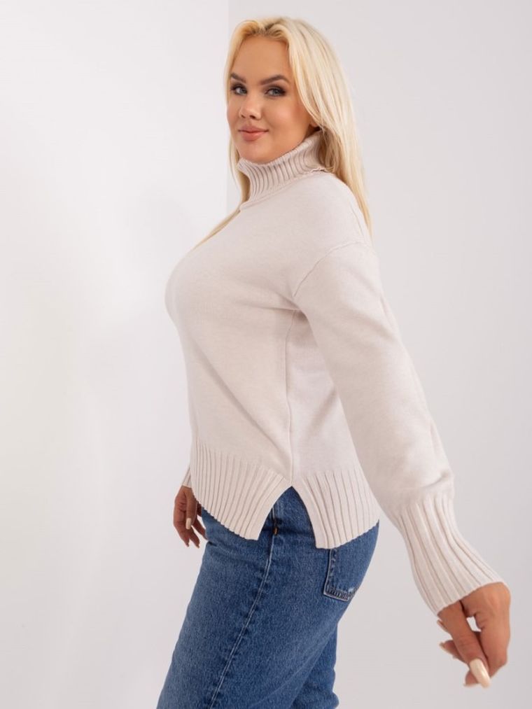 Sweter damski, plus size, beżowy, P-M