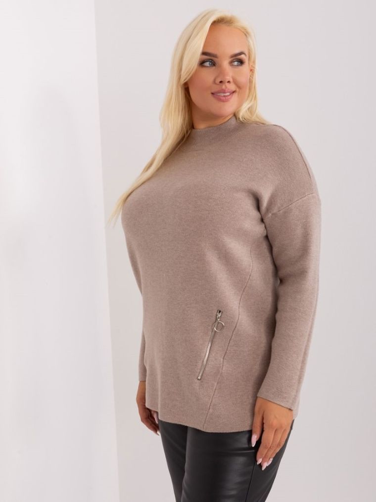 Sweter damski, plus size, beżowy, P-M