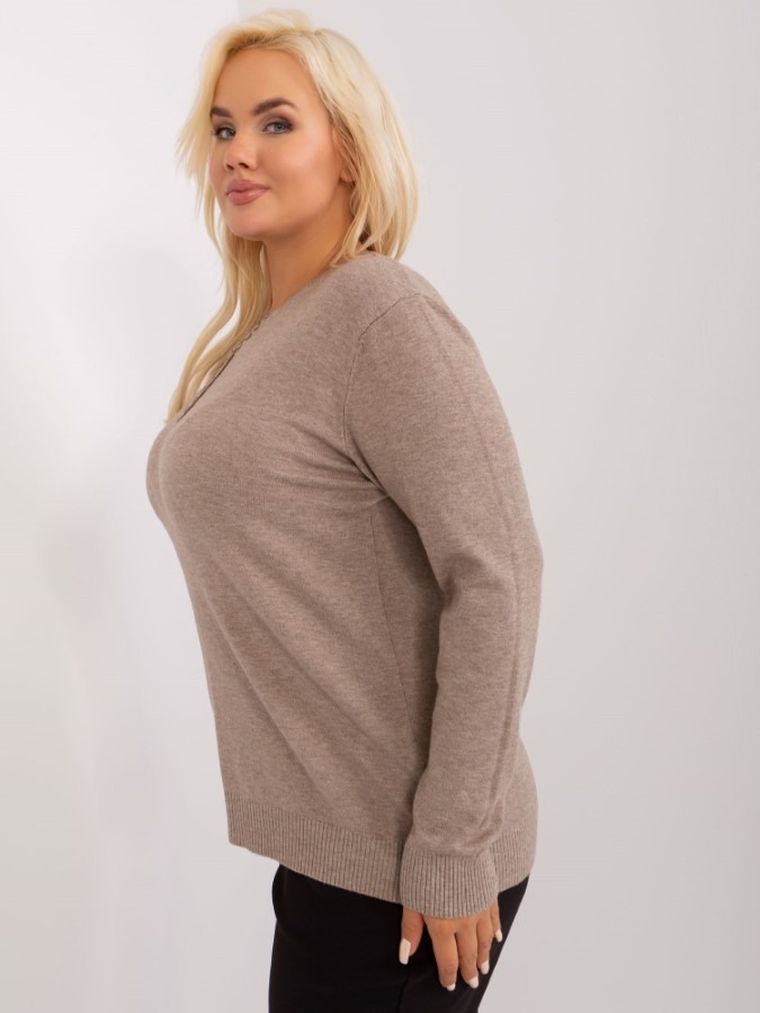 Sweter damski, plus size, beżowy, P-M