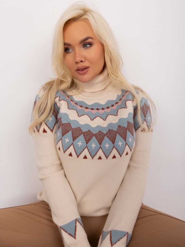 Sweter damski, plus size, beżowy, P-M