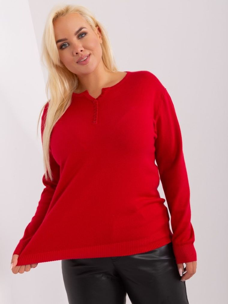 Sweter damski, plus size, czerwony, P-M