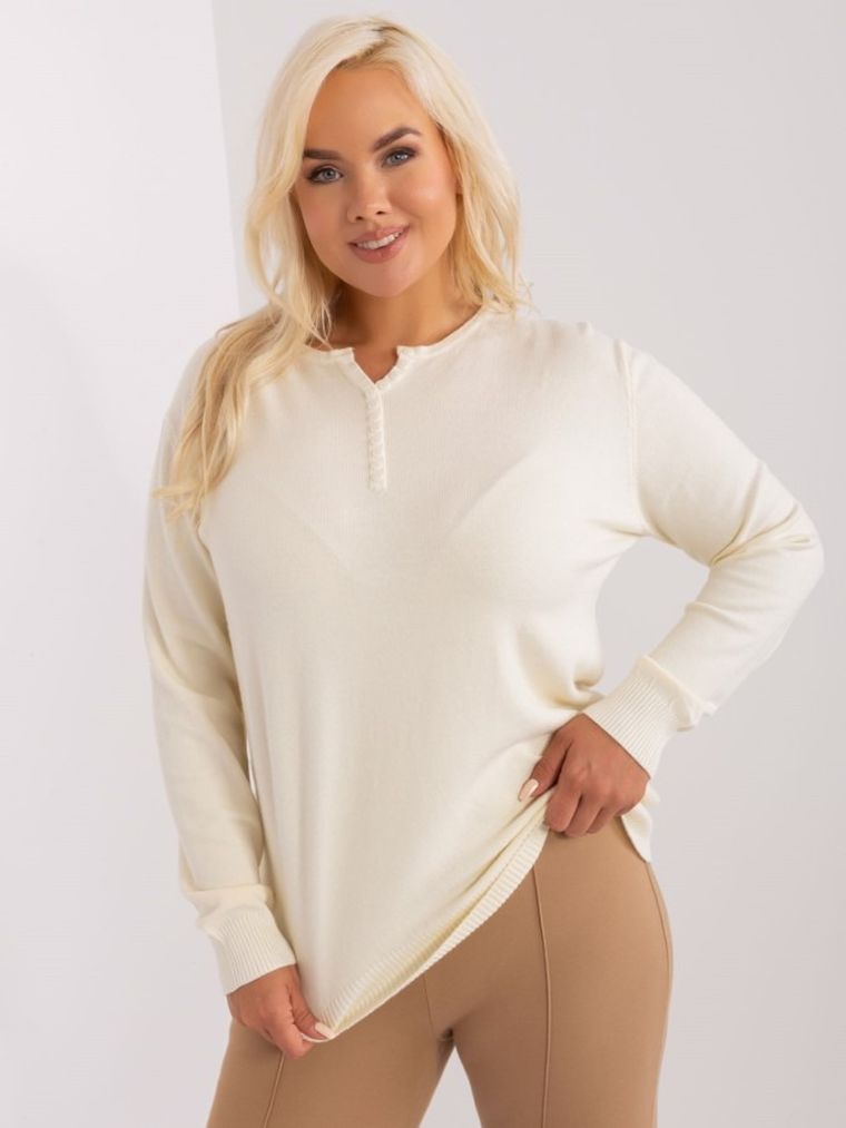 Sweter damski, plus size, ecru, P-M