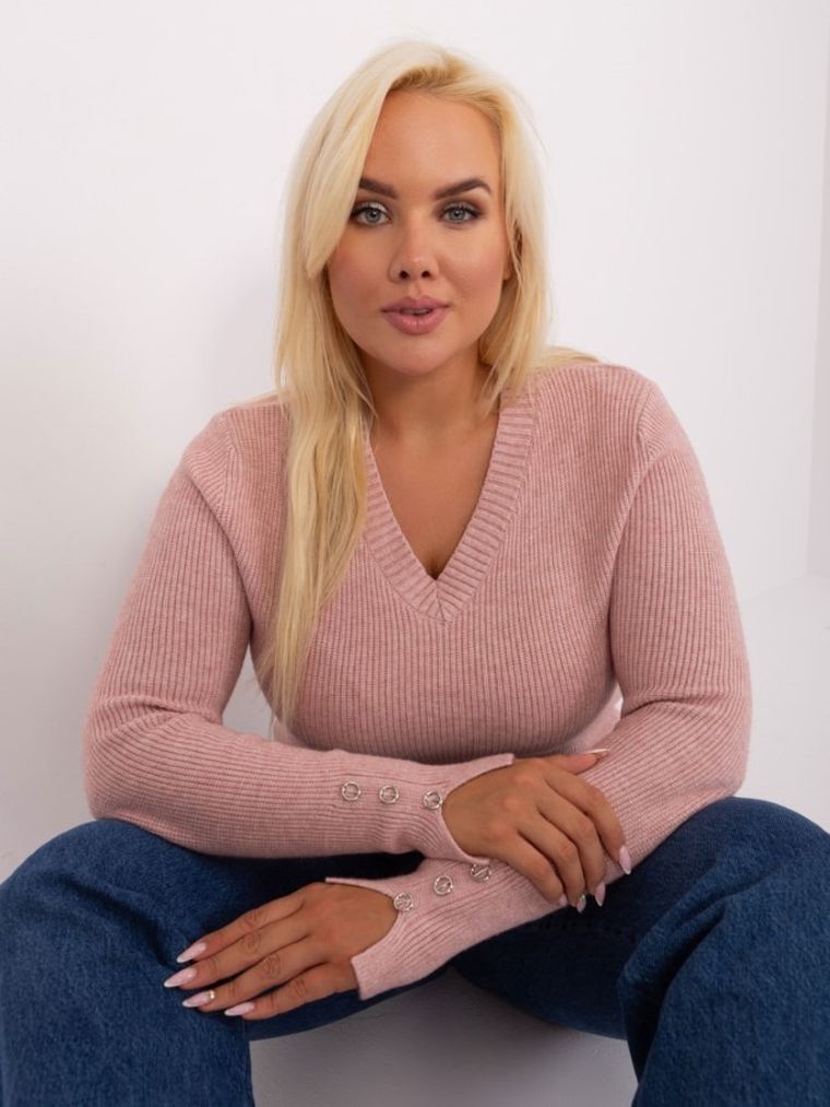 Sweter damski, plus size, różowy, P-M