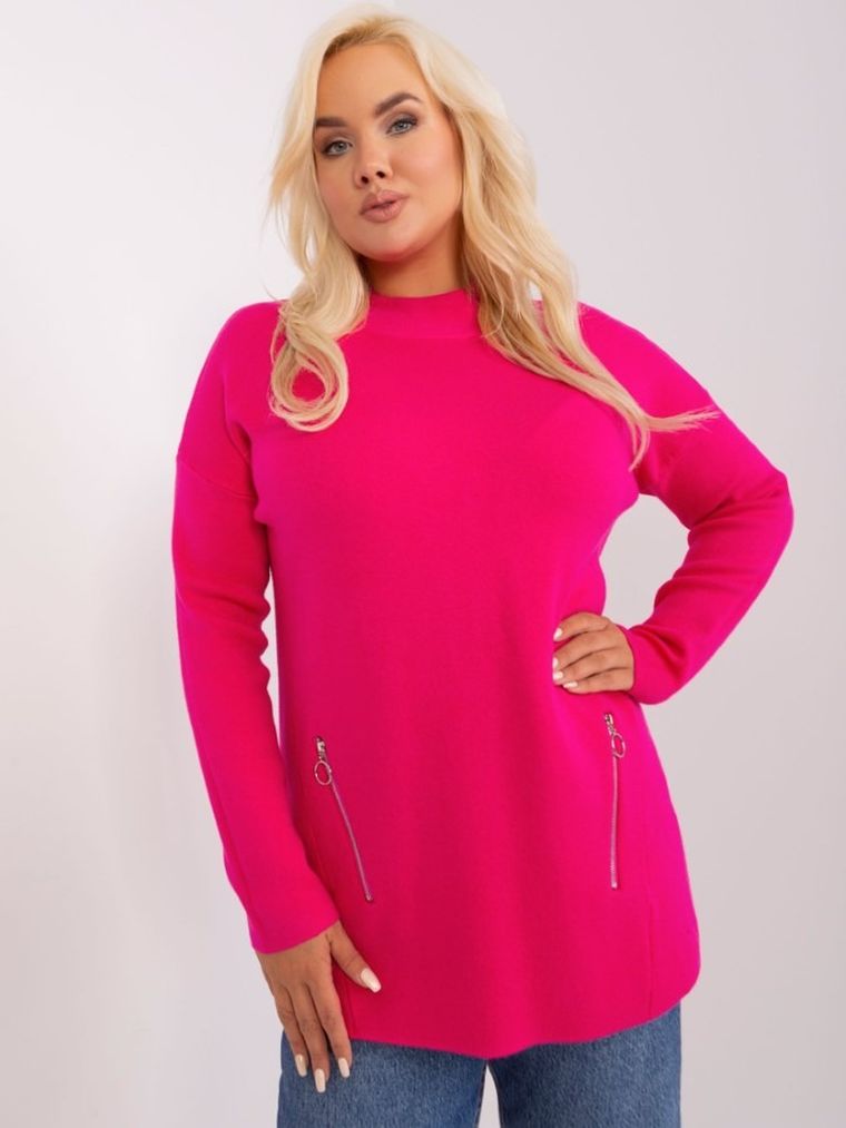 Sweter damski, plus size, różowy, P-M
