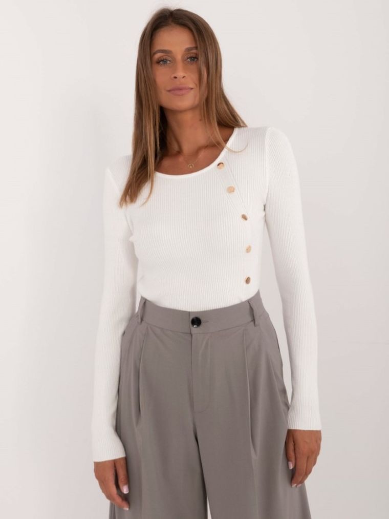 Sweter damski, prążkowany, ecru, Italy Moda