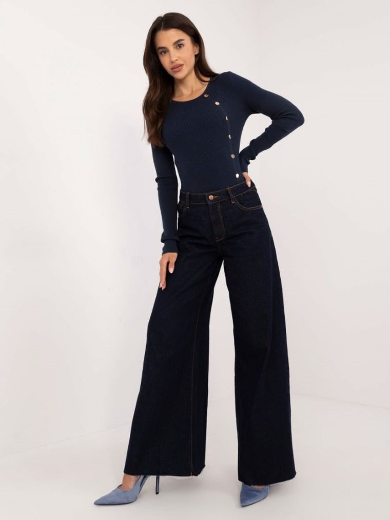 Sweter damski, prążkowany, granatowy, Italy Moda