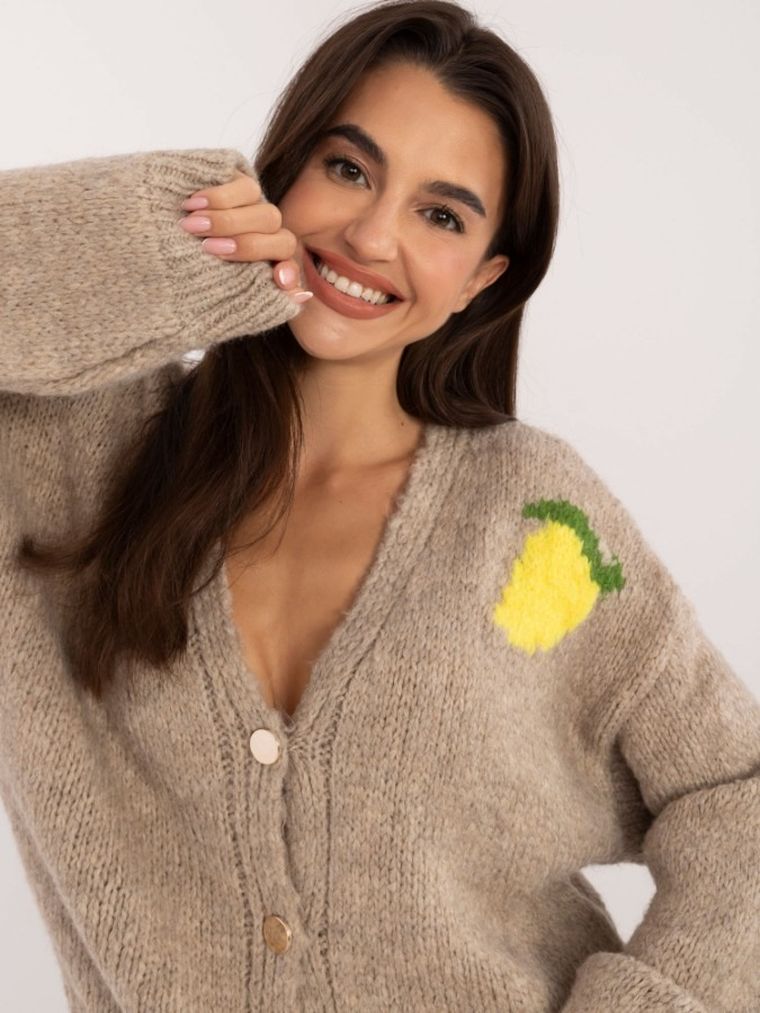 Sweter damski, rozpinany, beżowy, Italy Moda