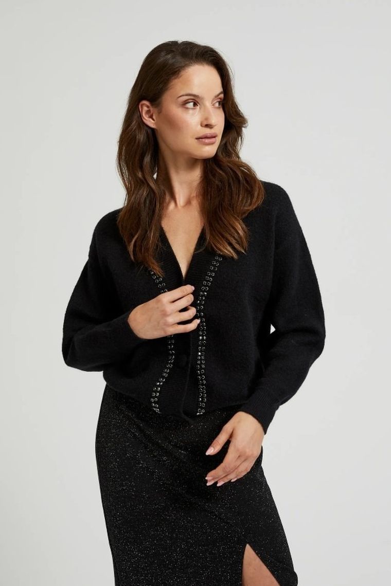 Sweter damski, rozpinany, czarny, Moodo