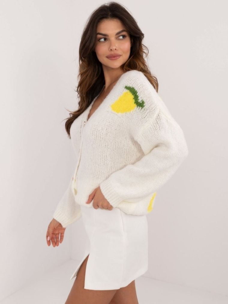 Sweter damski, rozpinany, ecru, Italy Moda