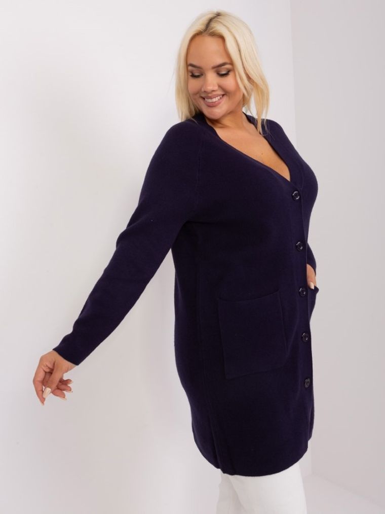 Sweter damski, rozpinany, plus size, granatowy, P-M