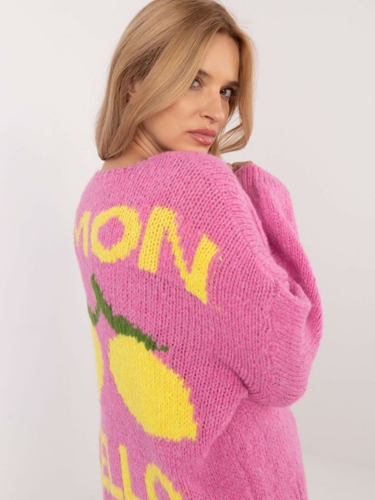 Sweter damski, rozpinany, różowy, Italy Moda