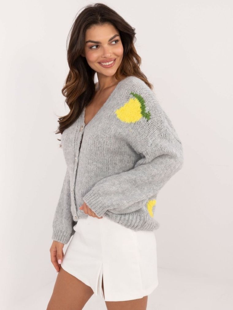 Sweter damski, rozpinany, szary, Italy Moda