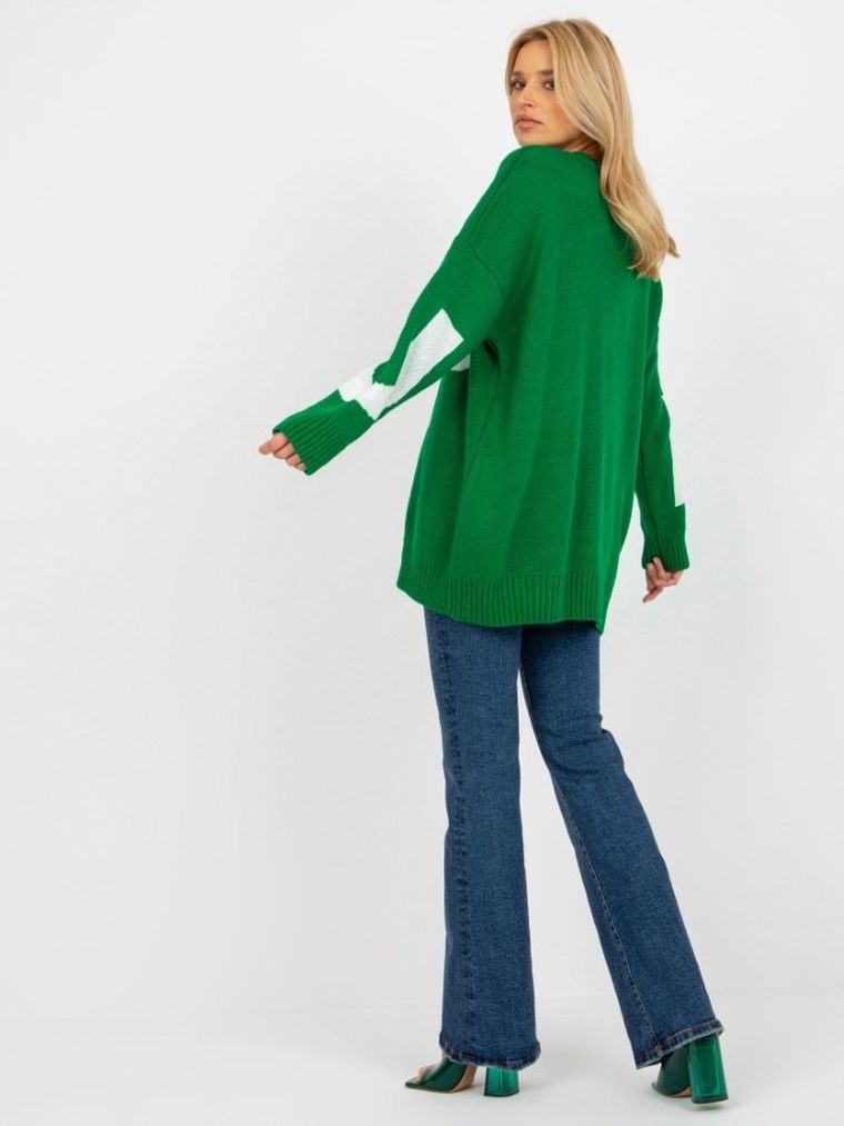 Sweter damski z wełną, oversize, zielony, Rue Paris