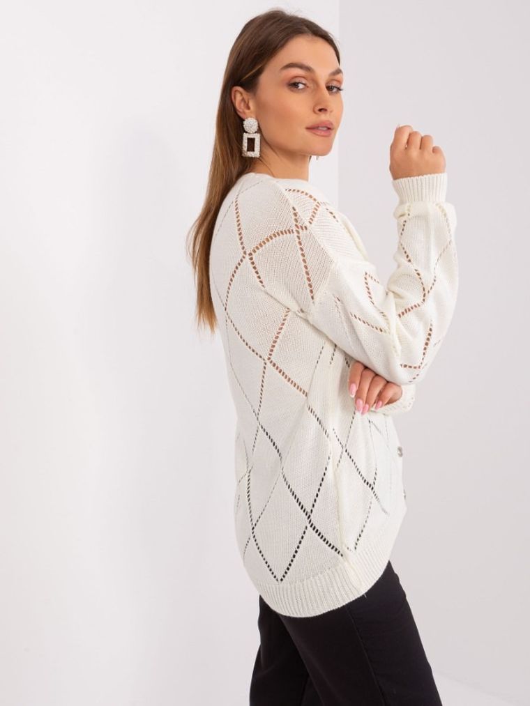 Sweter damski z wełną, rozpinany, ecru, Rue Paris