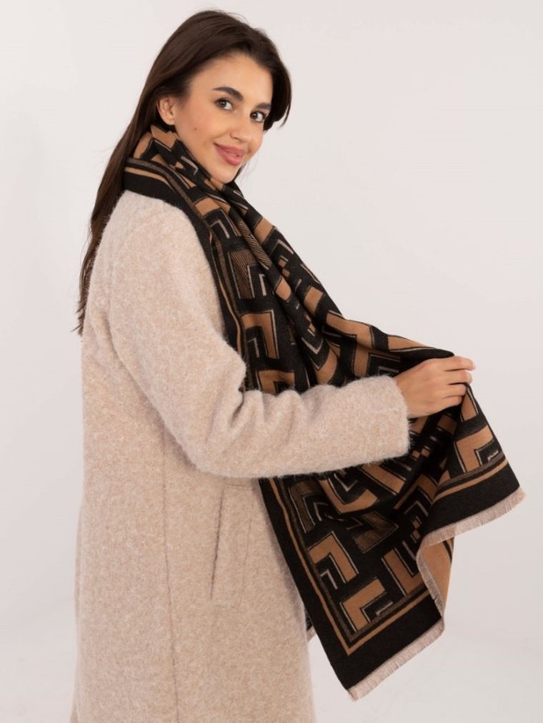 Szalik damski z wełną, czarny, Italy Moda