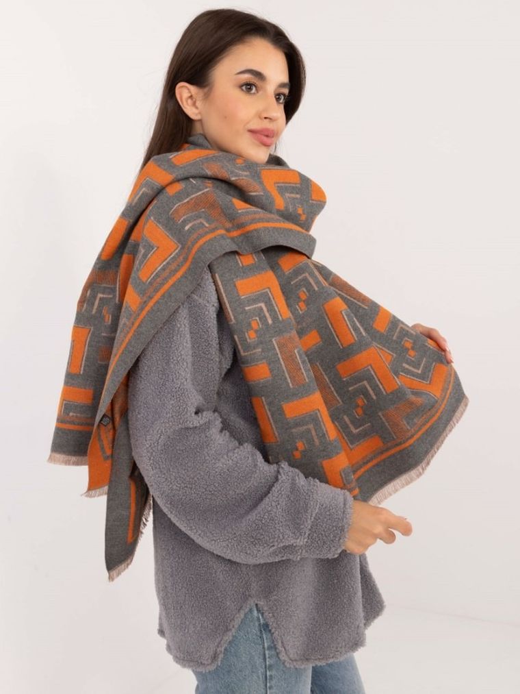 Szalik damski z wełną, szary, Italy Moda