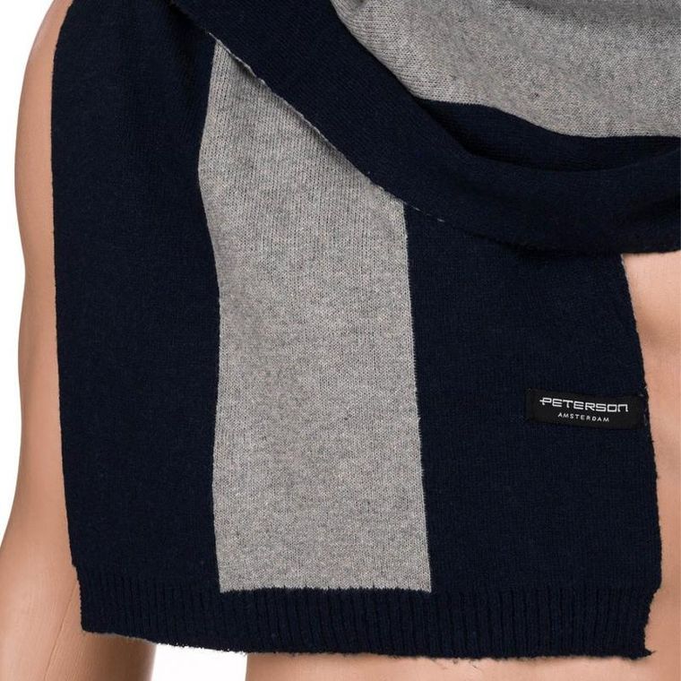 Szalik męski z wełną, granatowo-szary, Peterson