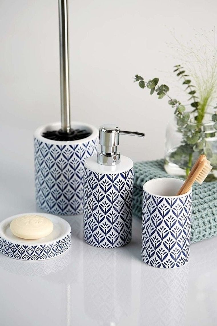 Szczotka do WC i pojemnik ceramiczny ze śródziemnomorskim wzorem, Lorca