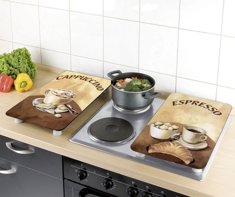 Szklane płyty ochronne, coffee, na kuchenkę, 2 szt.