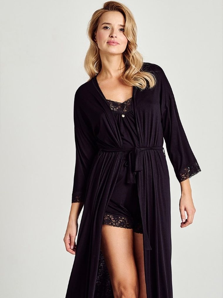 Szlafrok damski, czarny, Taro