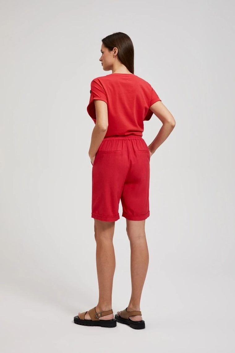 Szorty damskie z lnem, czerwone, Moodo