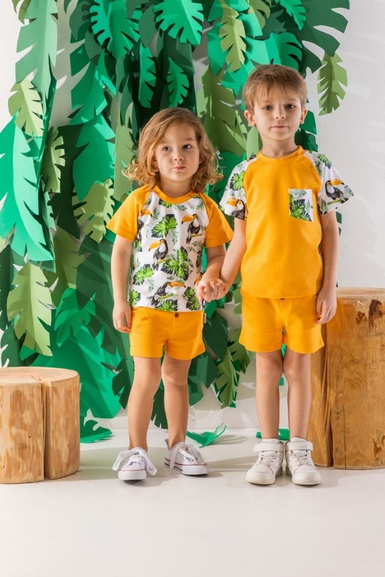 T-shirt chłopięcy, żółto-biały, Nicol