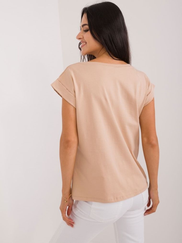 T-shirt damski, beżowy, Basic Feel Good
