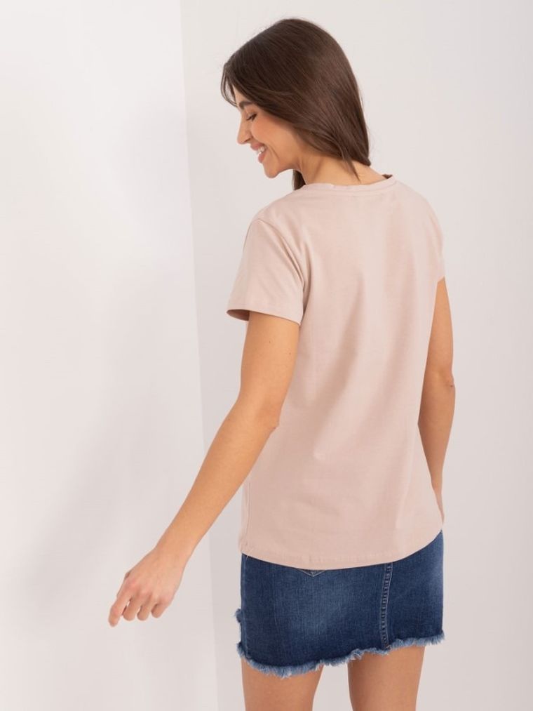 T-shirt damski, beżowy, Basic Feel Good