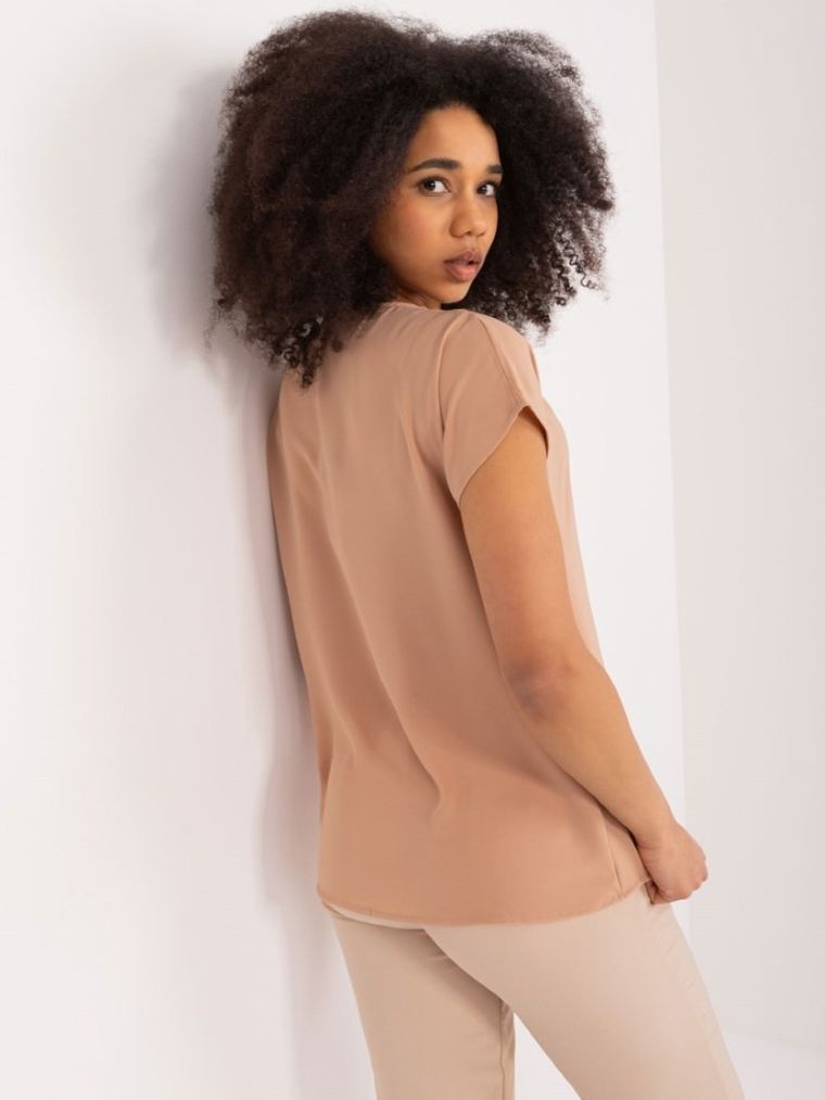 T-shirt damski, beżowy, Basic Feel Good