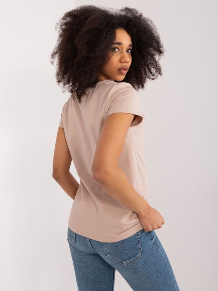 T-shirt damski, beżowy, Basic Feel Good