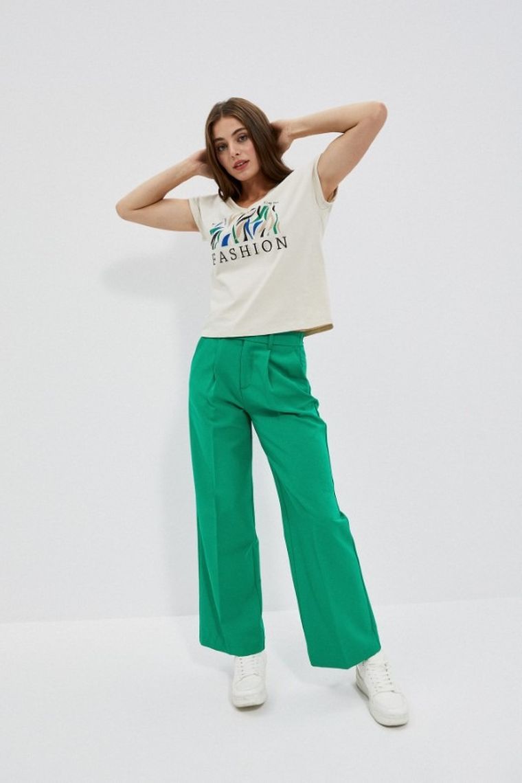 T-shirt damski, beżowy, Moodo