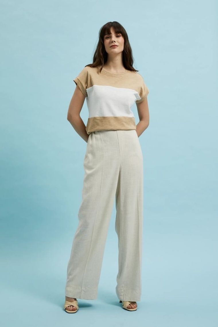 T-shirt damski, beżowy, Moodo