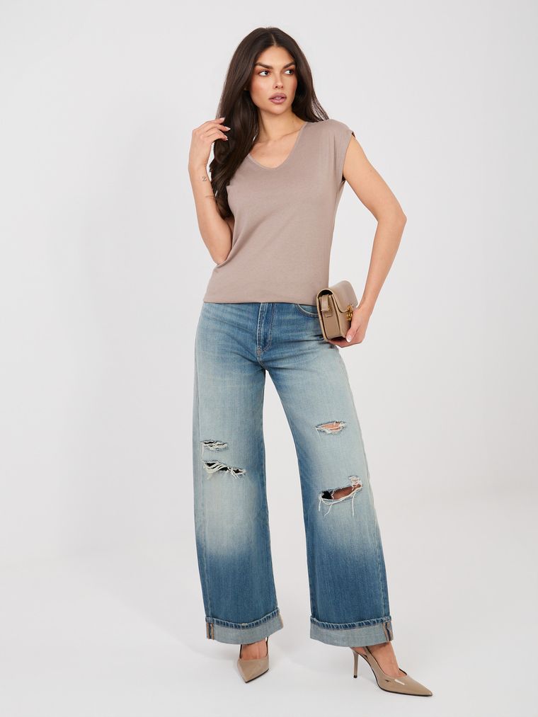 T-shirt damski, beżowy, Sublevel