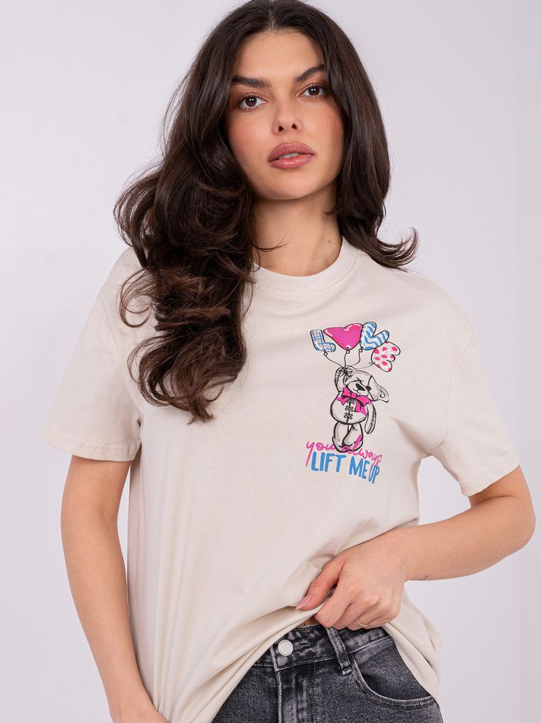 T-shirt damski, beżowy, Sublevel