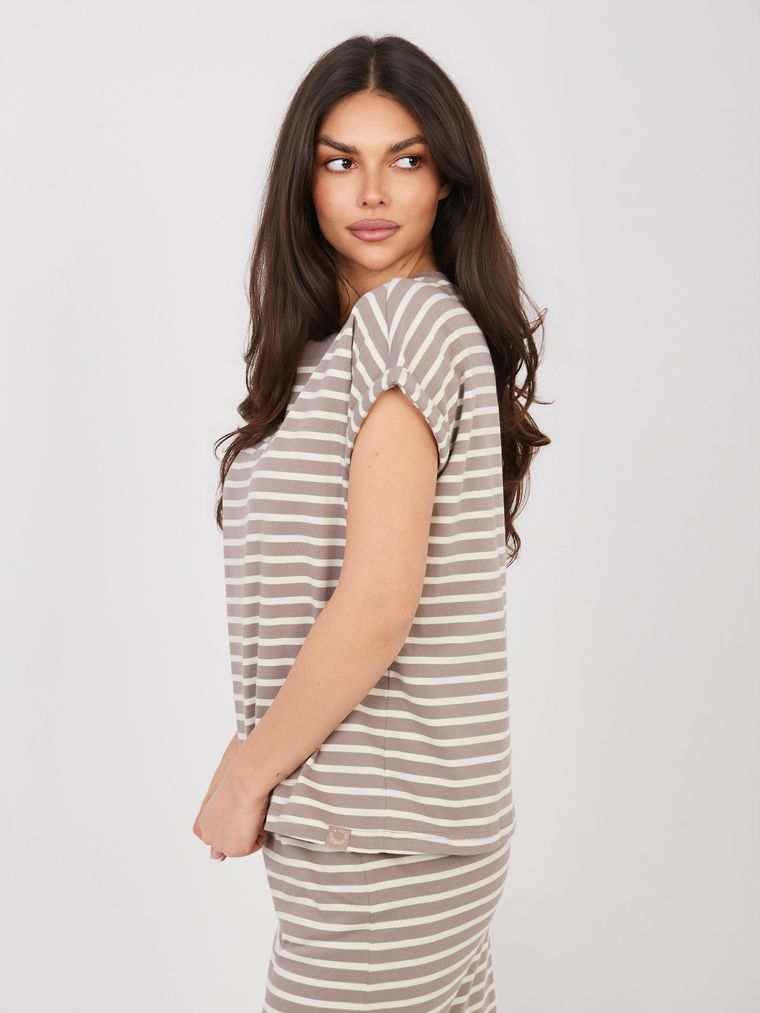 T-shirt damski, beżowy, Sublevel