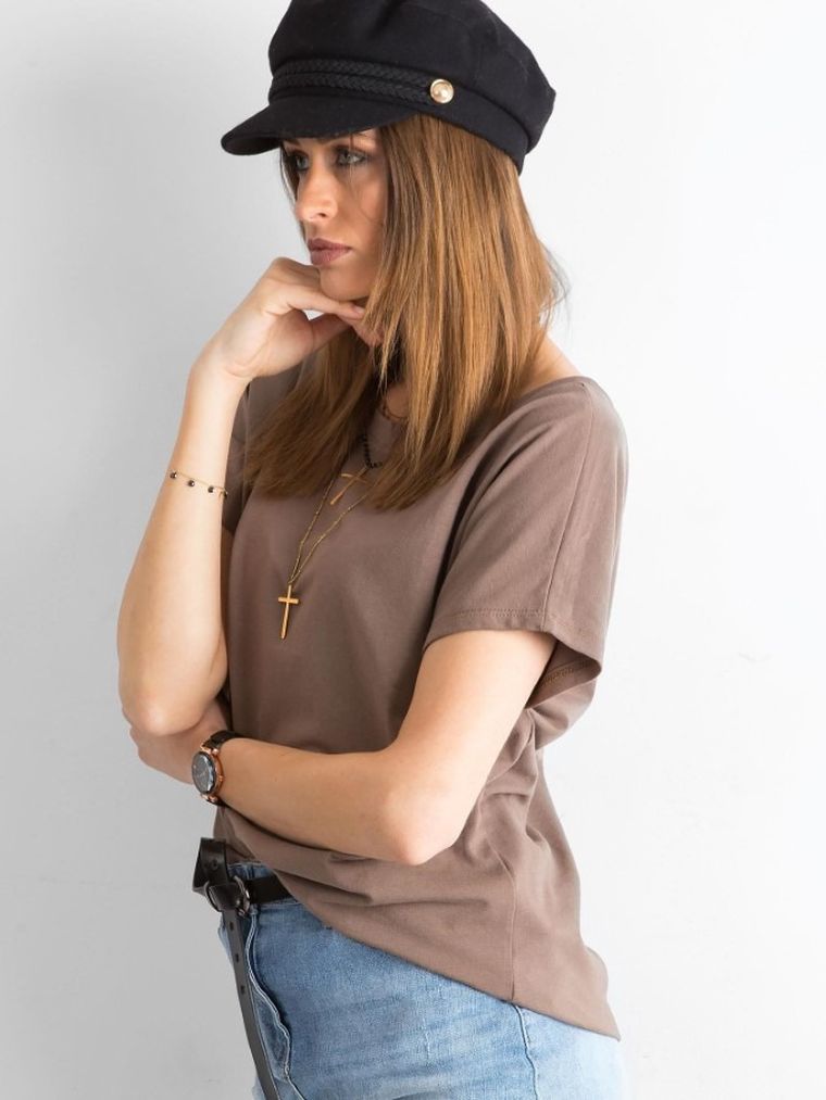 T-shirt damski, brązowy, Basic Feel Good