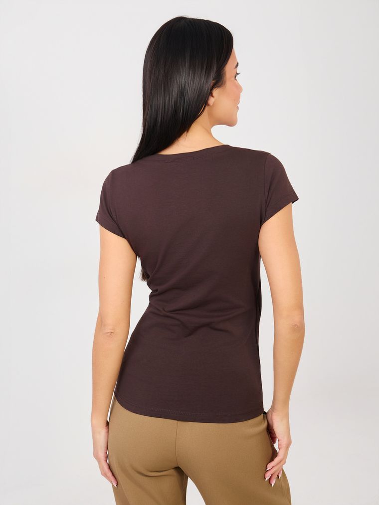 T-shirt damski, brązowy, Basic Feel Good