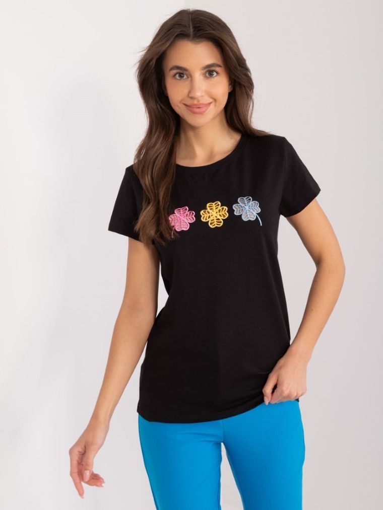 T-shirt damski, czarny, Basic Feel Good