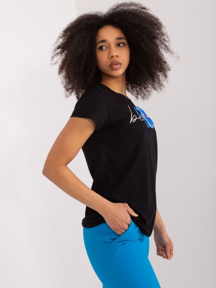 T-shirt damski, czarny, Basic Feel Good