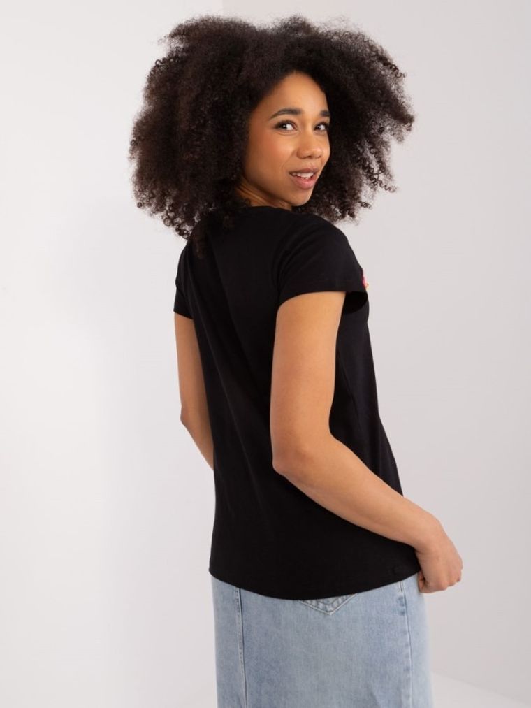 T-shirt damski, czarny, Basic Feel Good