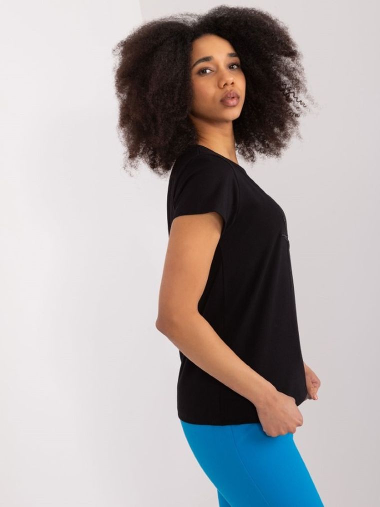 T-shirt damski, czarny, Basic Feel Good