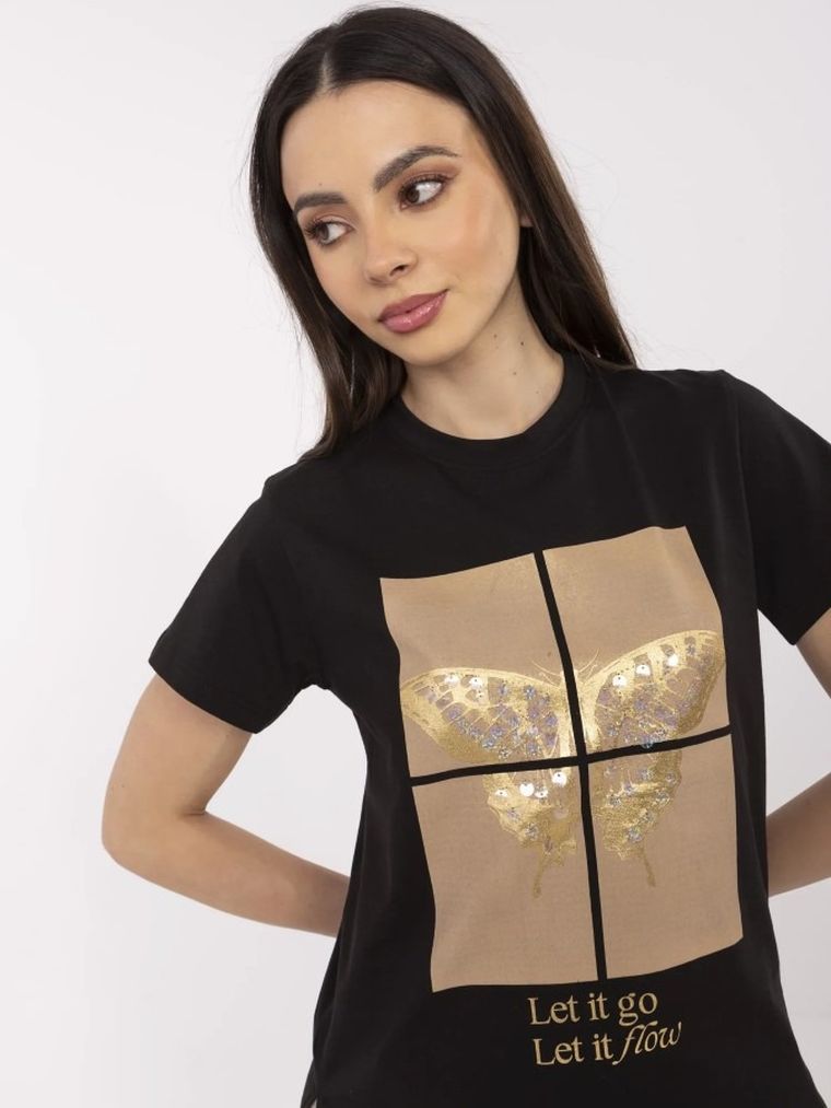 T-shirt damski, czarny, Calimera