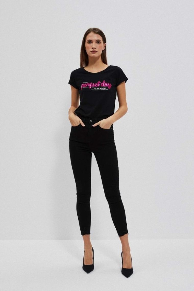 T-shirt damski, czarny, Moodo