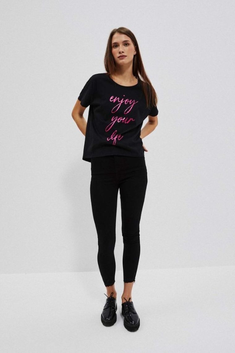 T-shirt damski, czarny, Moodo
